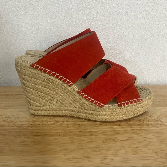 Kenneth Cole Olivia Espadrille Suede Red Platform Wedge 9 - Picture 1 of 7
